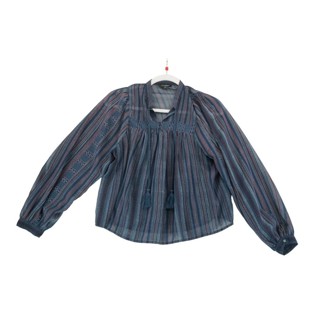 Women's LUCKY BRAND Purple Blue Long Sleeve Rope Tie Top Size XS